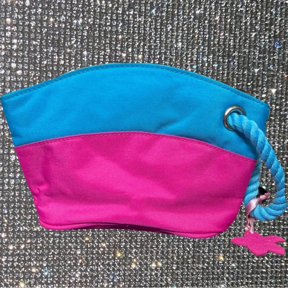Escada makeup bag cosmetic pouch bubble gum pink blue rope flower charm cute